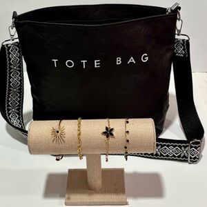 Black & Gold Chic Accessories Bundle | Tote Bag + Bracelet Set